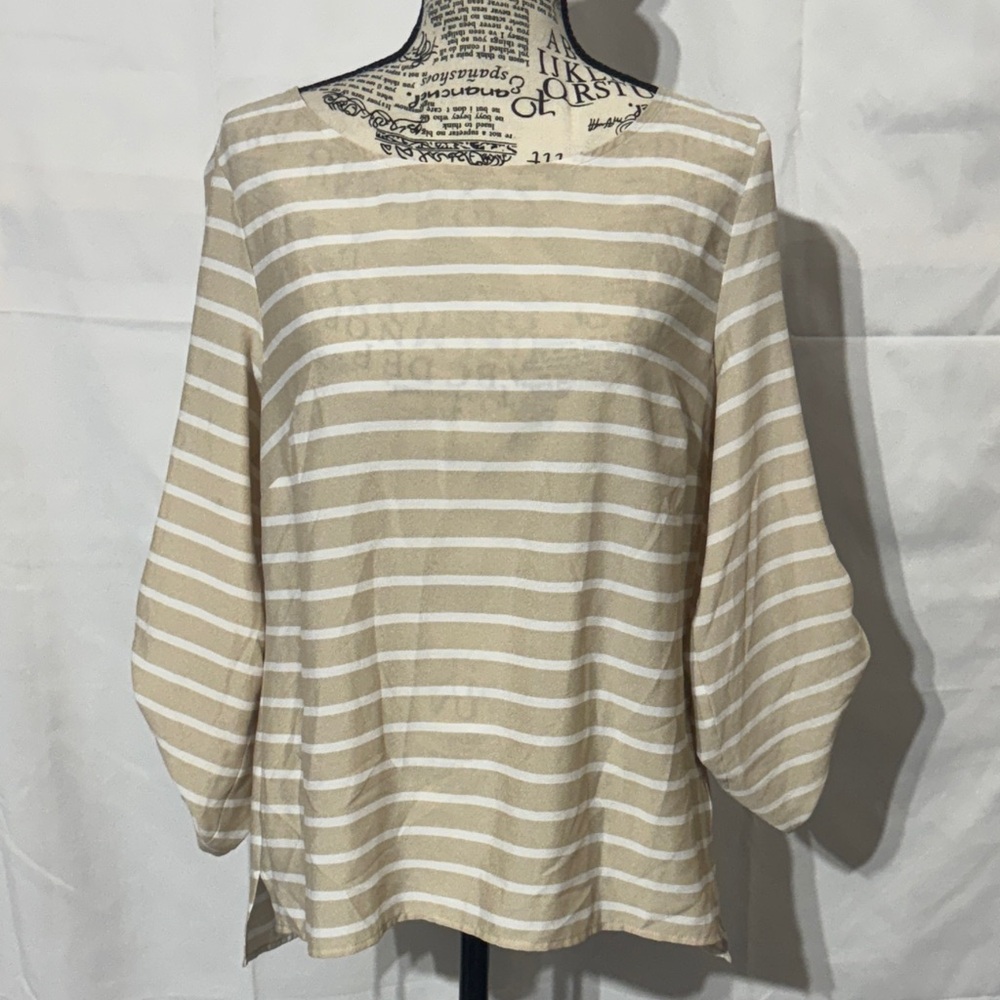 Calvin Klein Beige and White Striped Blouse